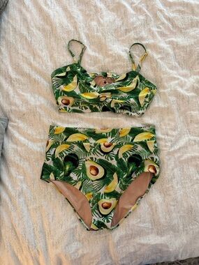 Mott50 Green & Yellow Tropical Print Swim Top and Bottom